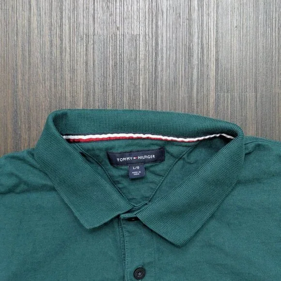 Tommy Hilfiger | Men's Large Green Flag Cuff Polo Shirt - Picture 2 of 3